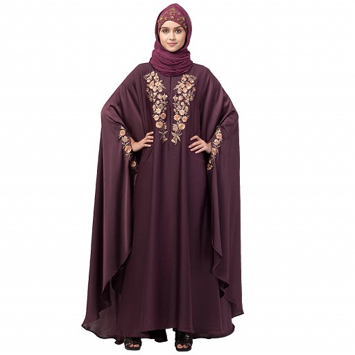 Designer Irani Kaftan with embroidery work- Wine